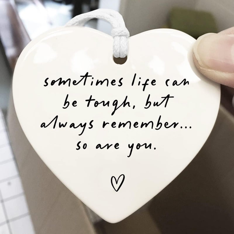 WCDHOR Sometimes Life Can Be Tough, Stay Strong, Thinking Of You, Sympathy Gift, Motivational Ceramic Gift, Friends Apart, Family Apart, Send Love, Sympathy Keepsake, Heart Hanging Decoration - Image 4